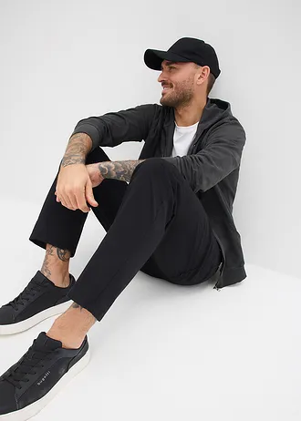 Spodnie ze stretchem o kroju relaxed fit z wygodnym pasem, straight • czarny • sklep bonprix