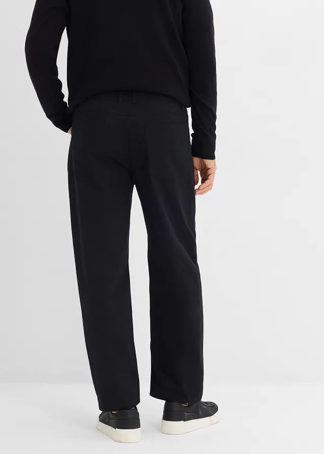 Loose fit twill broek met comfortband, straight, Kleur: zwart