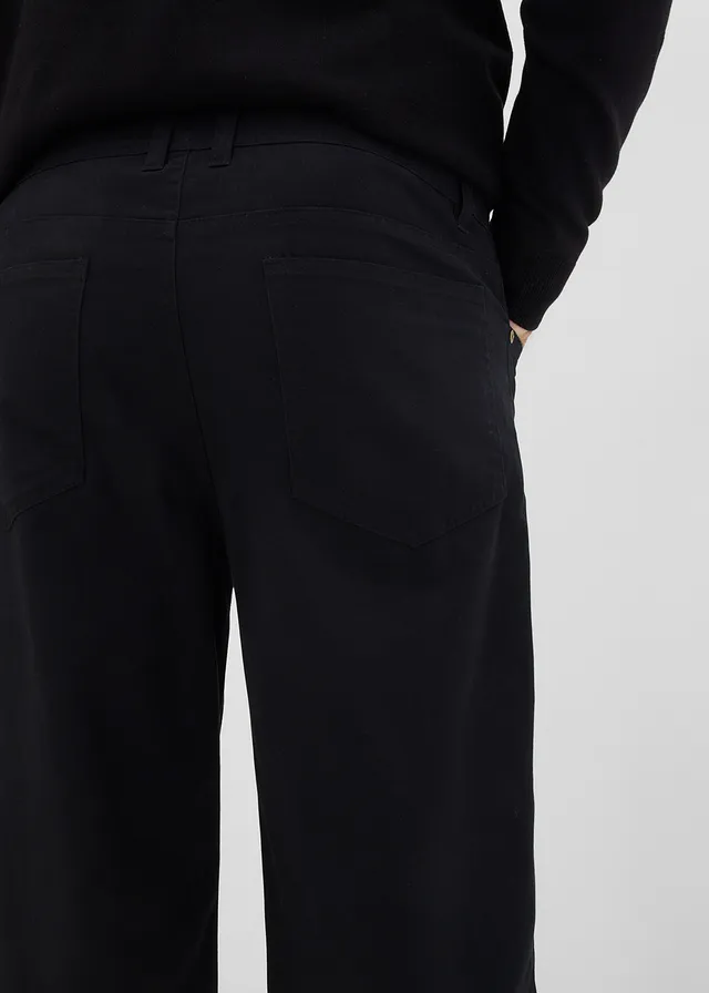 Loose fit twill broek met comfortband, straight • zwart • product-page.page-title-suffix