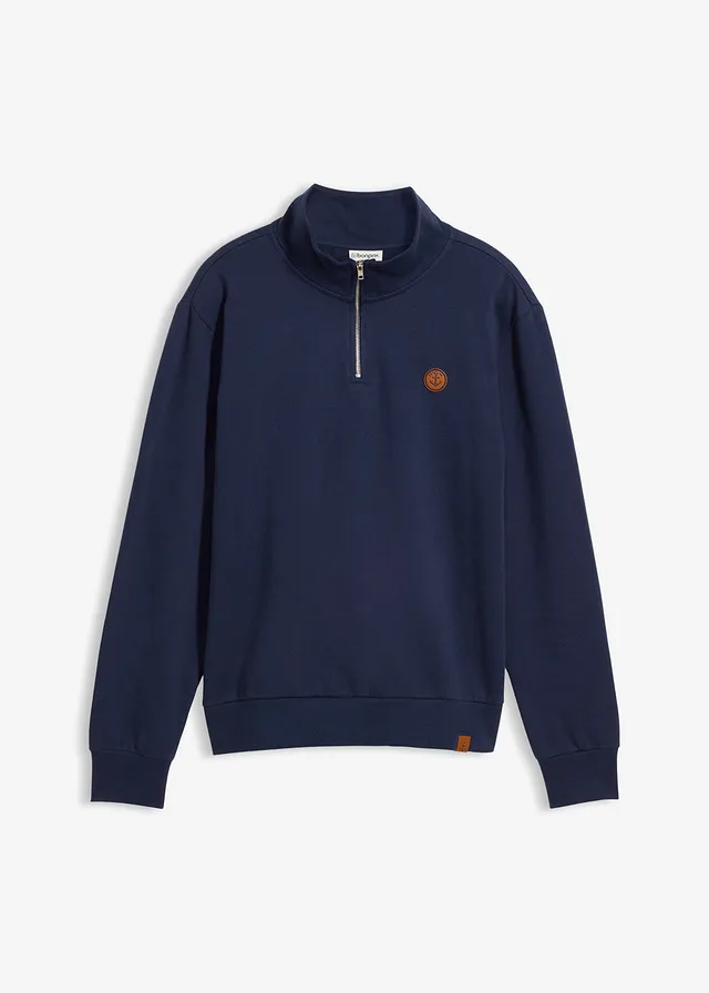 Sweater van puur biologisch katoen met ritssluiting, Kleur: donkerblauw