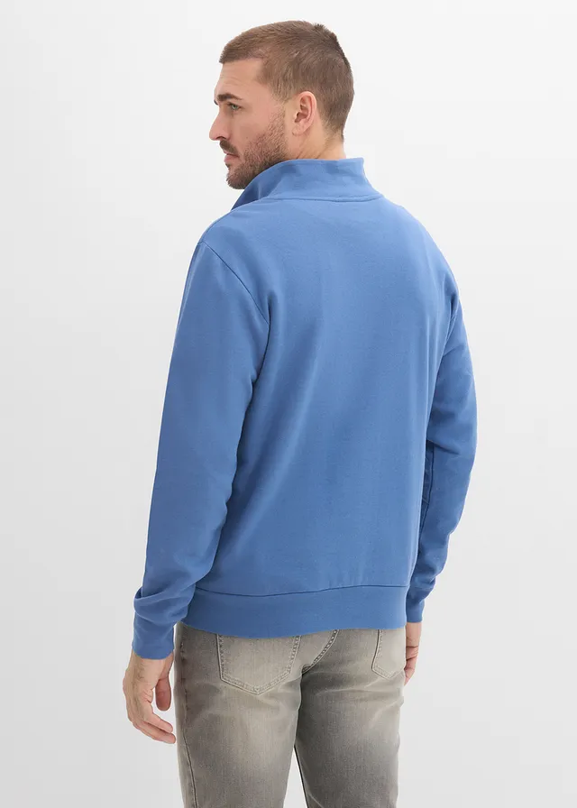 Sweat à col zippé 100% coton, Couleur: bleu jean