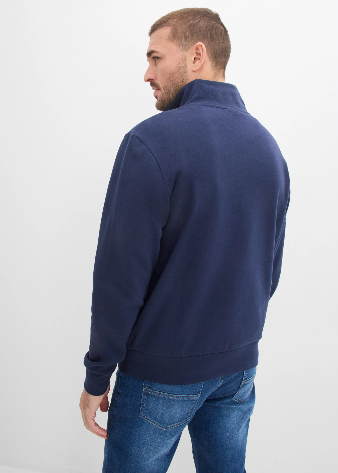 Bluza z krótkim zamkiem, z czystej bawełny organicznej • granatowy • sklep bonprix