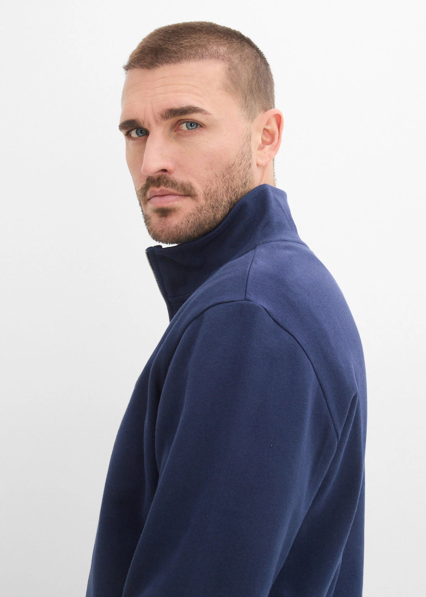 Sweater van puur biologisch katoen met ritssluiting • donkerblauw • bonprix online shop