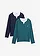 Lot de 2 T-shirts manches longues, style 2en1, Couleur: vert poivre + bleu foncé