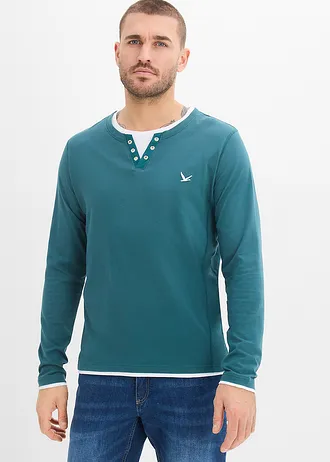 Lot de 2 T-shirts manches longues, style 2en1 • vert poivre + bleu foncé • Boutique bonprix