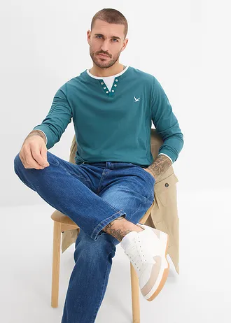 Bluză „2 în 1” cu mâneci lungi (2 buc.) • verde-piper+bleumarin • magazin bonprix