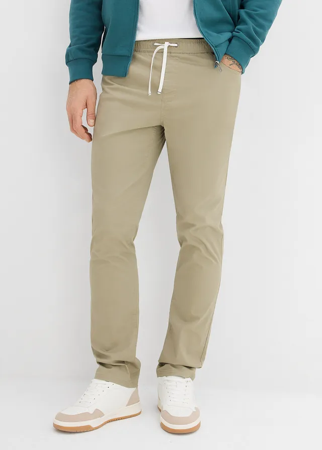 Regular fit stretch instapbroek, straight (set van 2), Kleur: zwart+new kaki