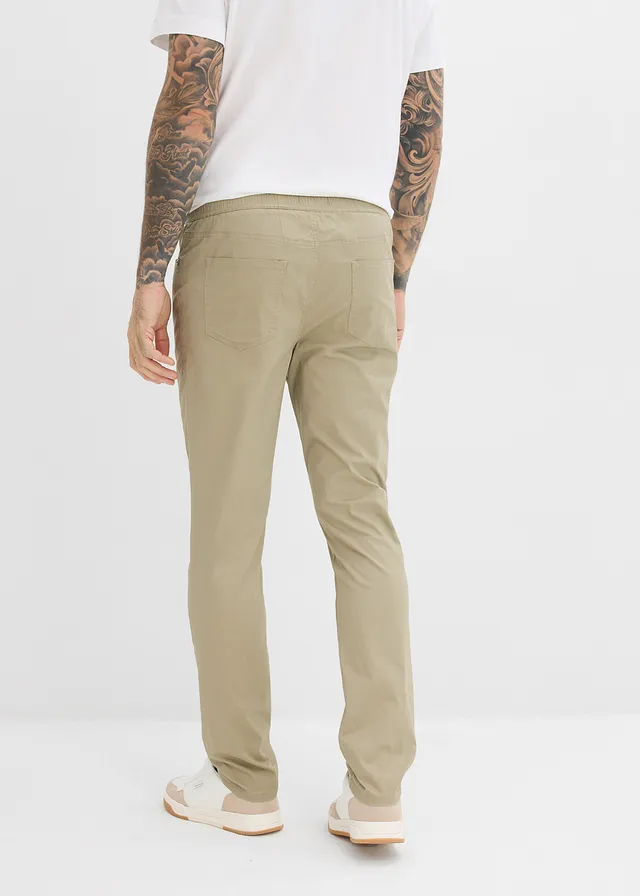 Regular fit stretch instapbroek, straight (set van 2), Kleur: zwart+new kaki