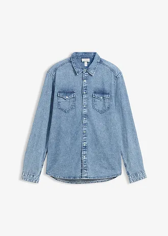 Spijkeroverhemd met lange mouwen van puur biologisch katoen • lichtblauw denim used • bonprix online shop