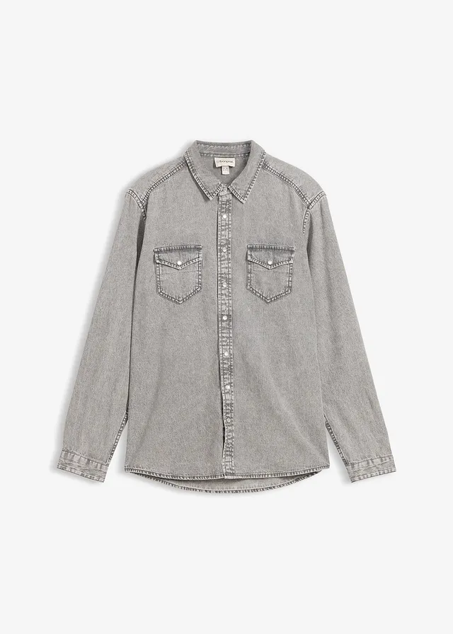 Spijkeroverhemd met lange mouwen van puur biologisch katoen • light grey denim used • bonprix online shop
