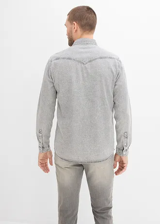 Spijkeroverhemd met lange mouwen van puur biologisch katoen, Kleur: light grey denim used