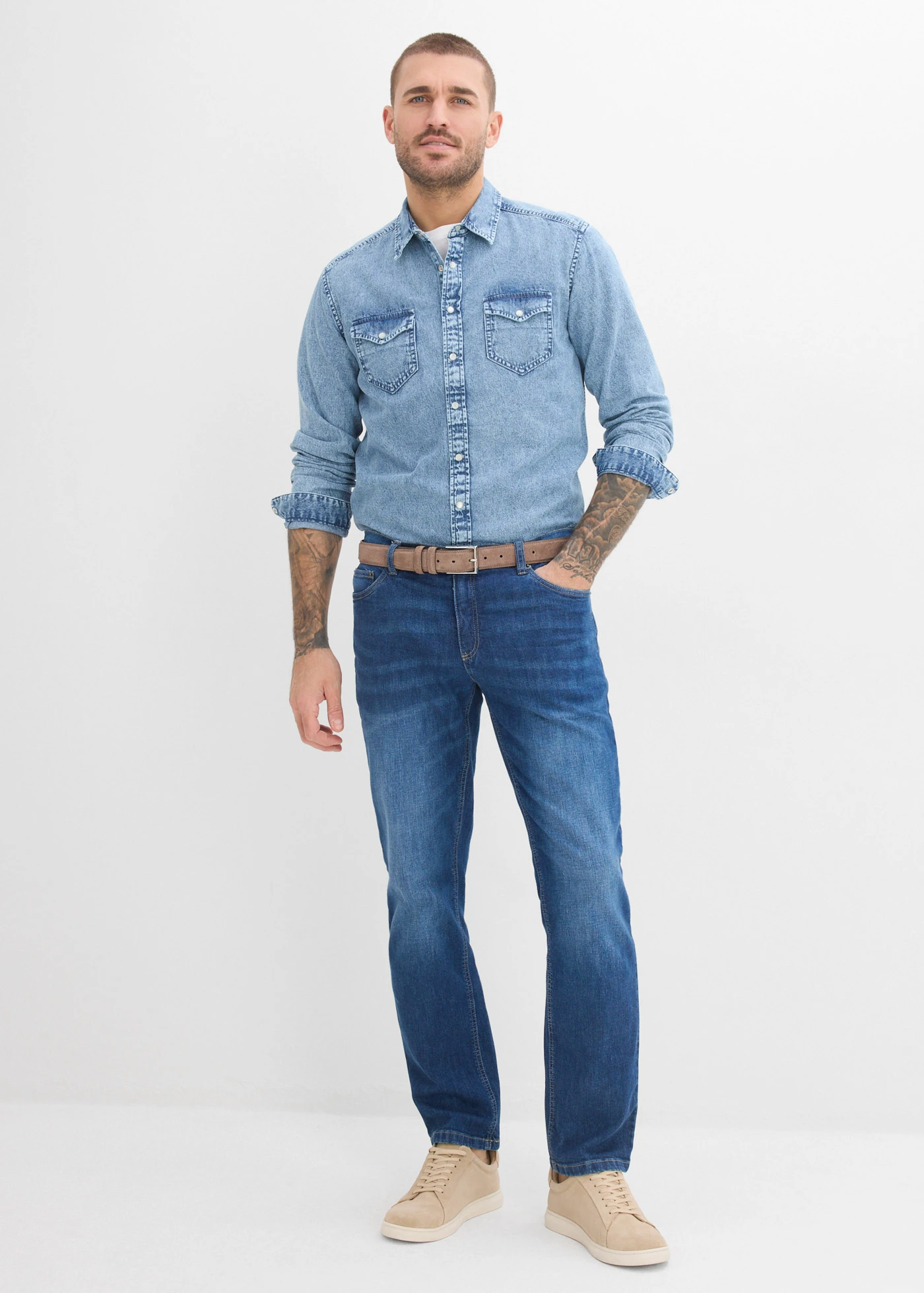 Cămașă de blugi din bumbac organic 100% • bleu denim uzat • magazin bonprix