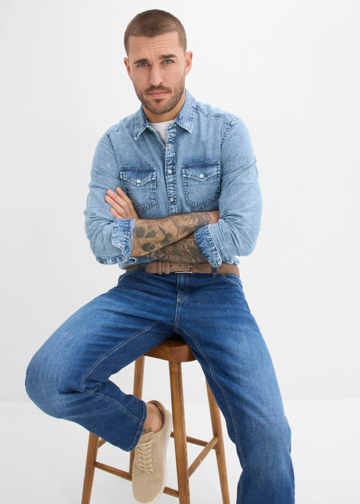 Džínsová košeľa z čistej bio bavlny • svetlomodrá denim used • obchod bonprix