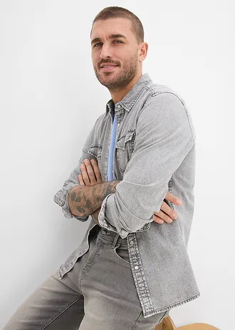 Koszula jeansowa z czystej bawełny organicznej • jasnoszary denim "used" • sklep bonprix