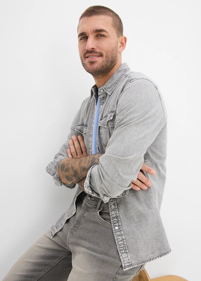 Džínová košile, z čisté organické bavlny • světle šedý denim used • bonprix obchod