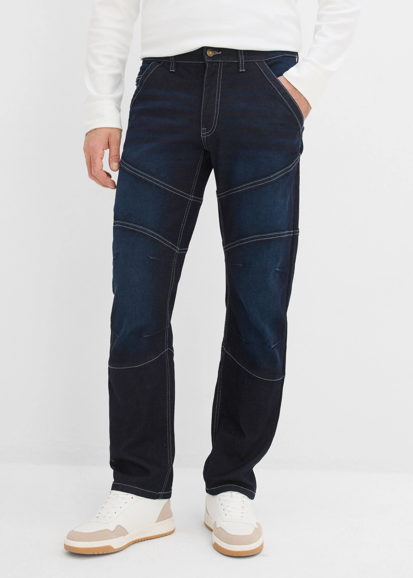 Regular fit stretchjeans met comfortabele tailleband, straight • donkerblauw denim used • bonprix online shop