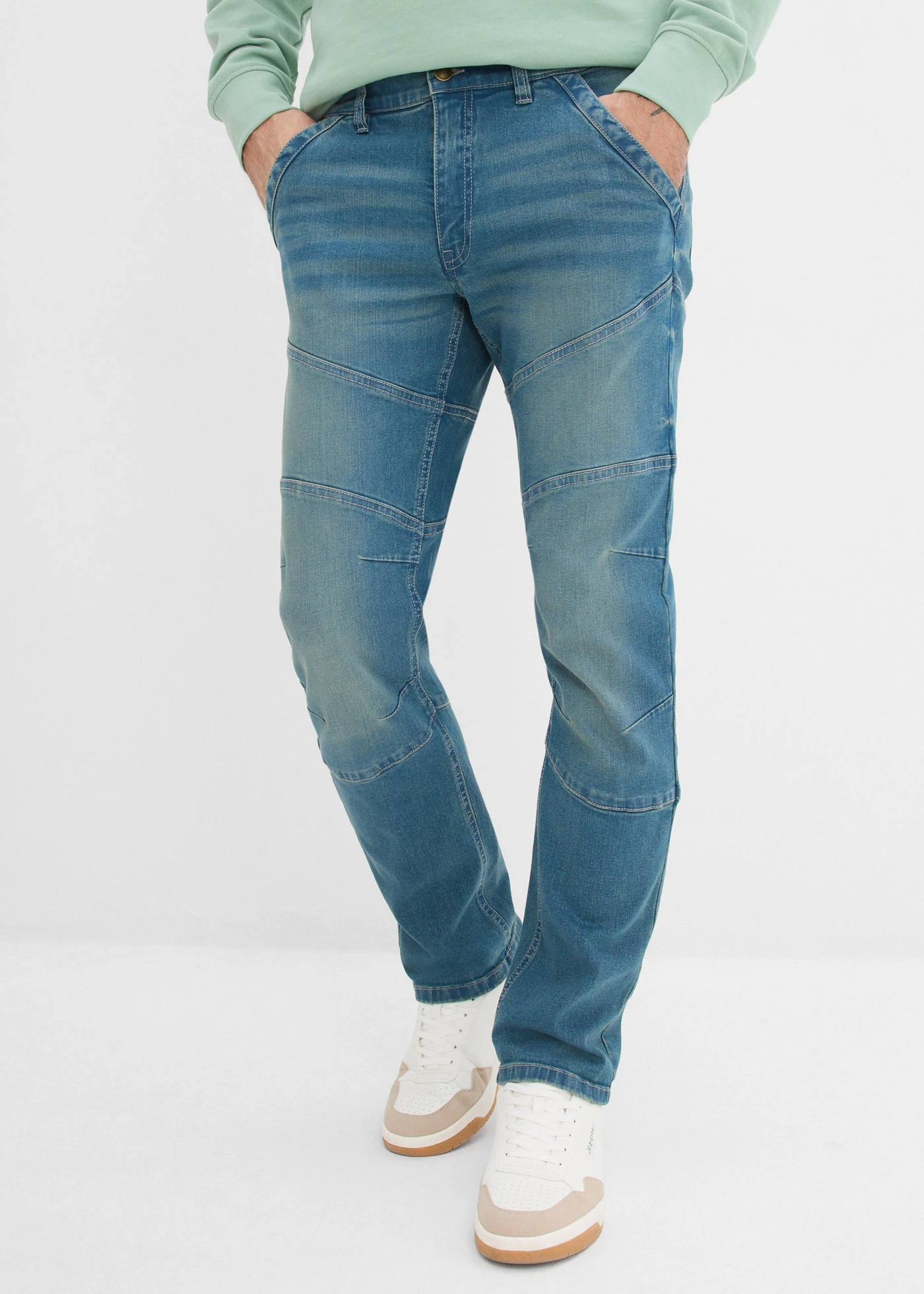 Regular fit stretchjeans met comfortabele tailleband, straight • blauw denim-new beige used • bonprix online shop