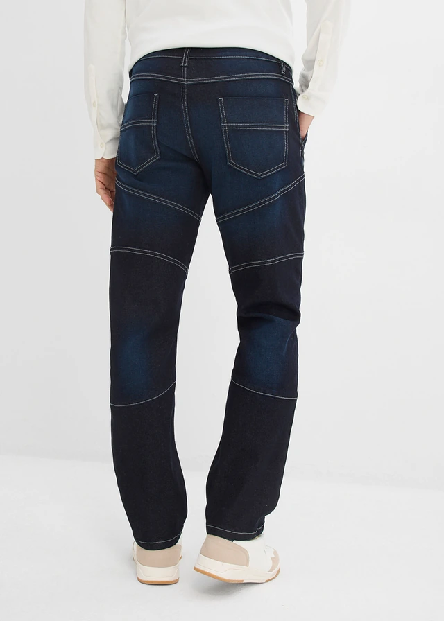 Jean regular et droit à taille extensible, Couleur: bleu foncé denim used
