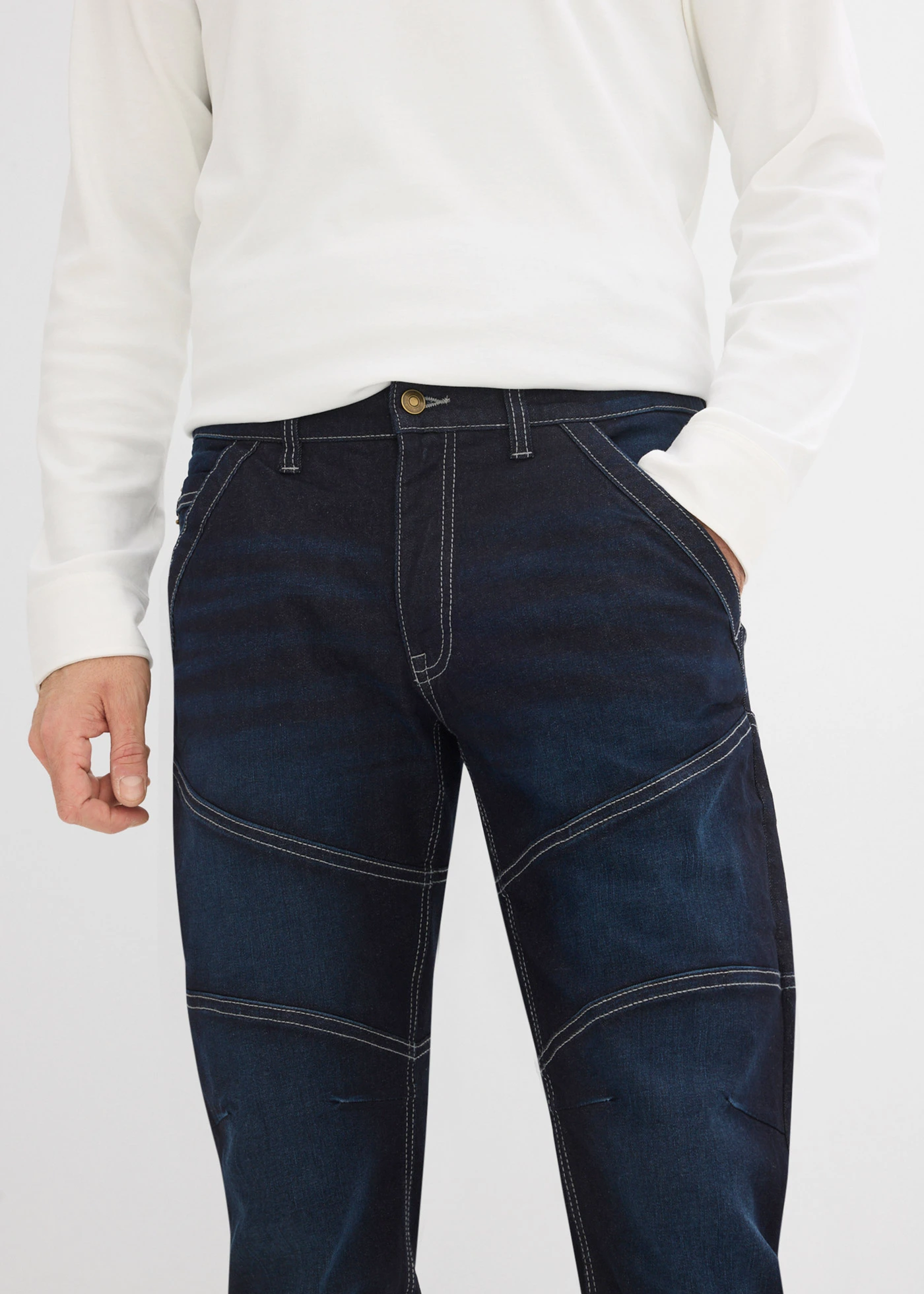 Blugi cu talie elastică, drepți, Regular Fit • bleumarin denim uzat • magazin bonprix