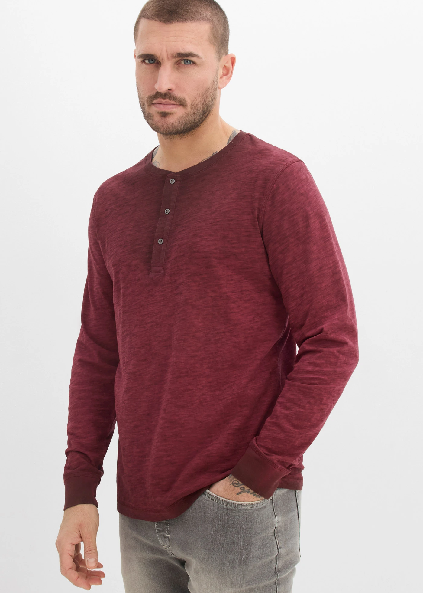 Henley shirt van puur biologisch katoen • bordeaux used • bonprix online shop