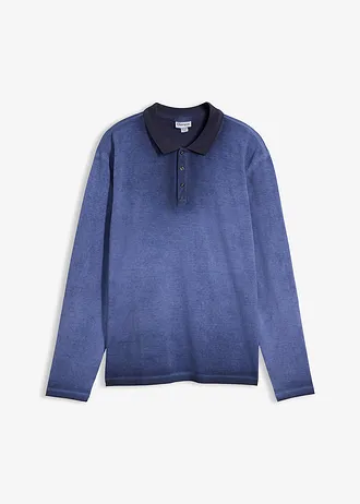 Polo manches longues en maille piquée, aspect délavé • indigo used • Boutique bonprix