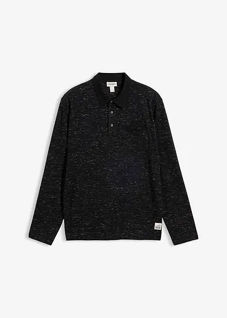 Poloshirt met geweven kraag, lange mouw