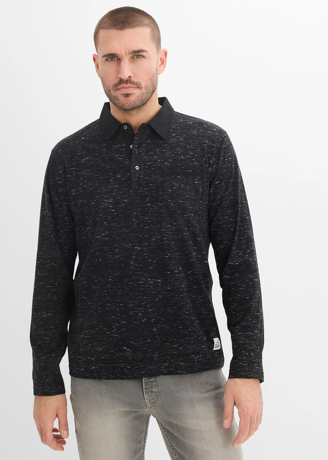 Poloshirt van puur katoen, Kleur: zwart gemêleerd