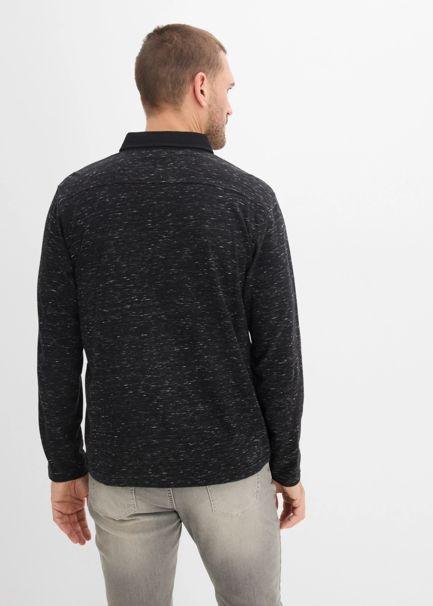 Bluză polo din bumbac 100% • negru melanj • magazin bonprix