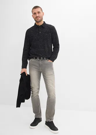 Polo manches longues 100% coton • noir chiné • Boutique bonprix