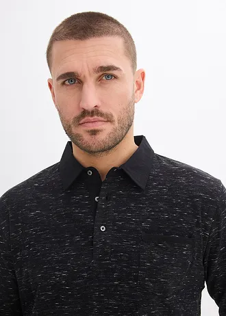 Polo manches longues 100% coton • noir chiné • Boutique bonprix