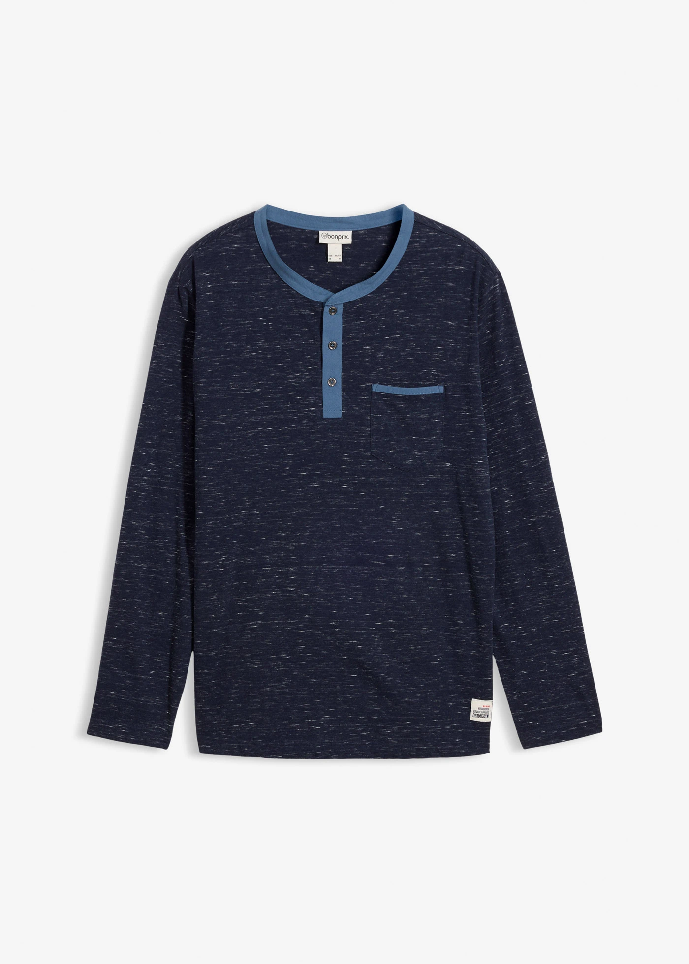 Henley shirt, lange mouwen van slub garen • donkerblauw gemêleerd • bonprix online shop