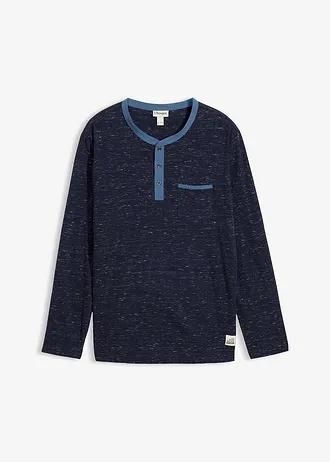 Henley shirt, lange mouwen van slub garen • donkerblauw gemêleerd • bonprix online shop