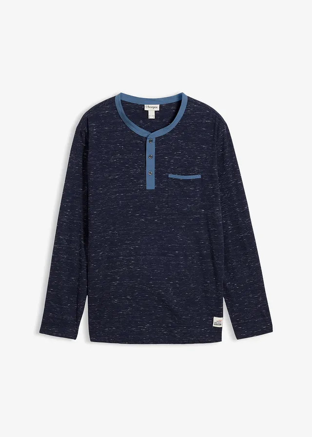 Henley shirt van slub garen • donkerblauw gemêleerd • bonprix online shop