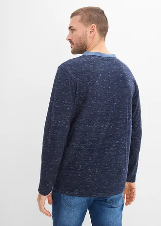 Henley triko s dlouhým rukávem, z příze slub • tmavě modrá melír • bonprix obchod