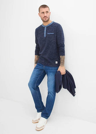 Hosszú ujjú Henley póló • sötétkék melírozott • bonprix áruház