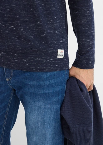 Hosszú ujjú Henley póló • sötétkék melírozott • bonprix áruház