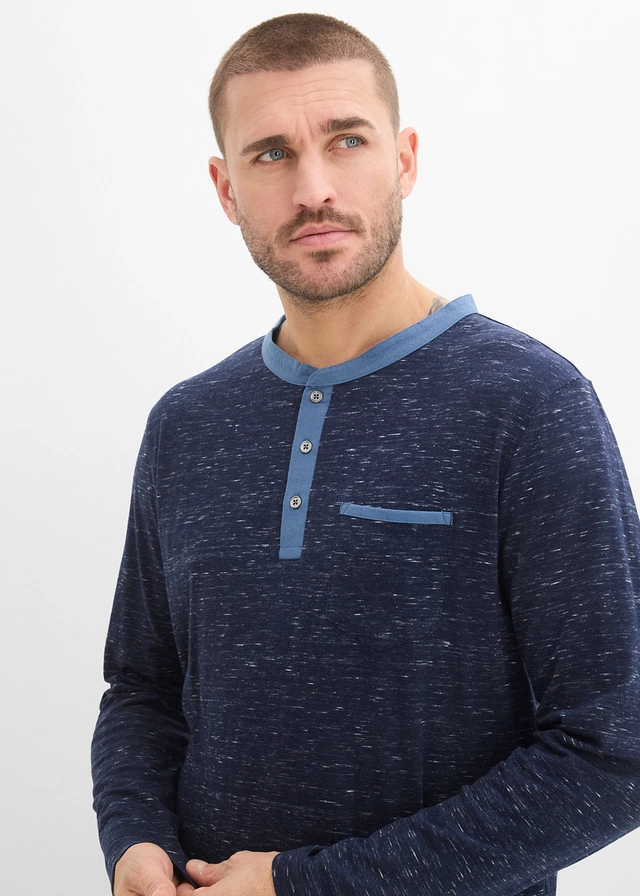 Hosszú ujjú Henley póló • sötétkék melírozott • bonprix áruház