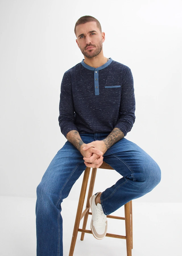 Henley shirt van slub garen • donkerblauw gemêleerd • product-page.page-title-suffix