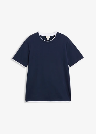 T-shirt aspect 2en1 en fil flammé, Couleur: bleu foncé