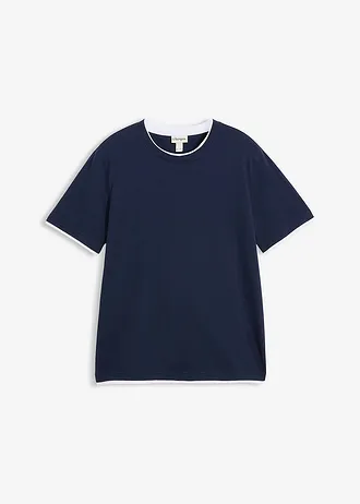 T-shirt aspect 2en1 en fil flammé • bleu foncé • Boutique bonprix