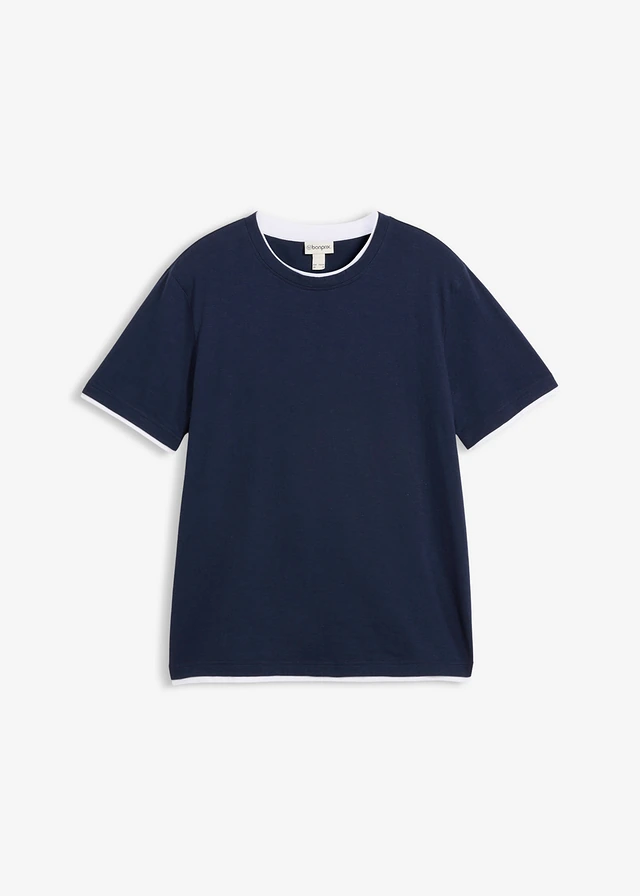T-shirt aspect 2en1 en fil flammé, Couleur: bleu foncé