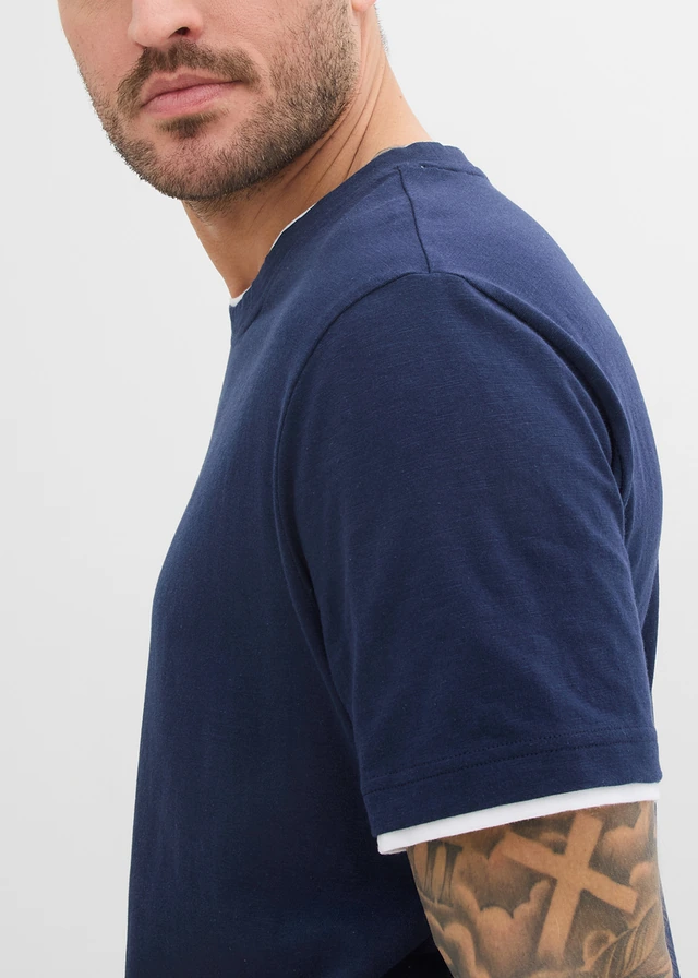 T-shirt aspect 2en1 en fil flammé • bleu foncé • product-page.page-title-suffix