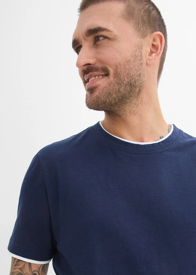 T-shirt aspect 2en1 en fil flammé • bleu foncé • product-page.page-title-suffix