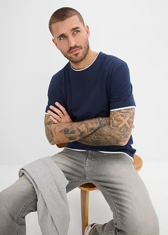 Tricou cu aspect 2 în 1 din Slub-Yarn • bleumarin • magazin bonprix