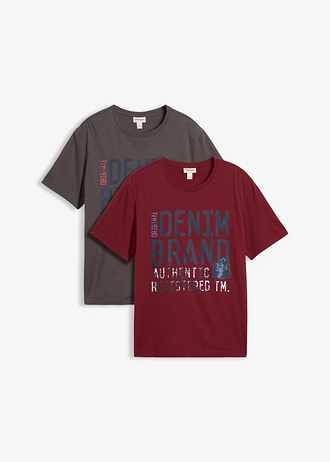 T-shirt (set van 2) van puur biologisch katoen, Kleur: leisteengrijs+bordeaux met print