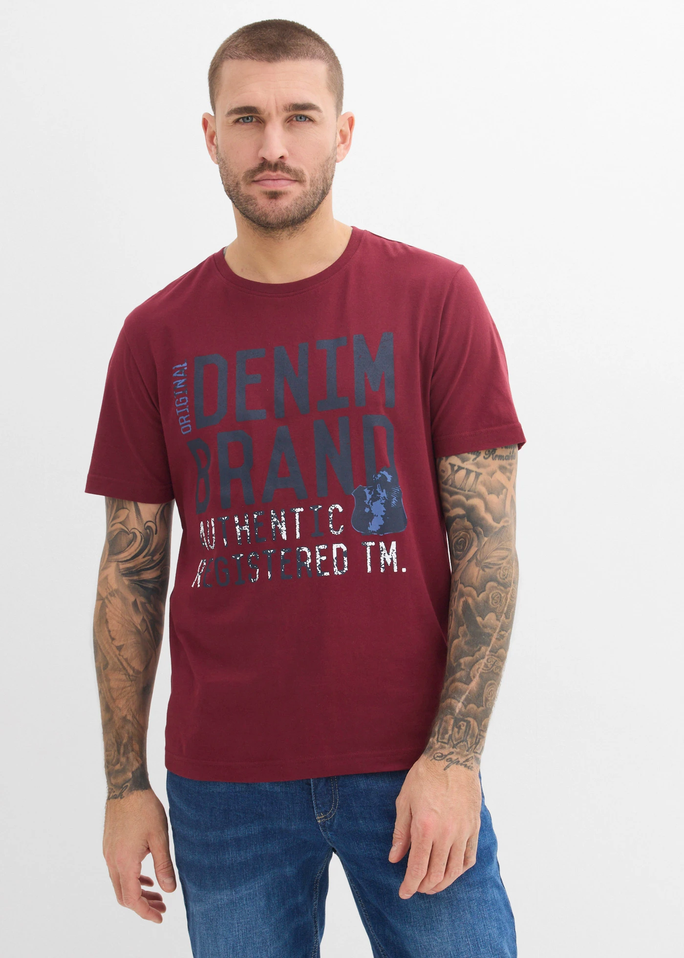 T-shirt z czystej bawełny organicznej (zestaw 2 szt.) • szary łupkowy+bordowy z nadrukiem • sklep bonprix