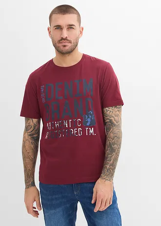 T-shirt z czystej bawełny organicznej (zestaw 2 szt.) • szary łupkowy+bordowy z nadrukiem • sklep bonprix