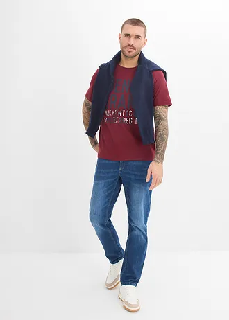 Lot de 2 T-shirts 100% coton • gris ardoise + bordeaux imprimé • Boutique bonprix