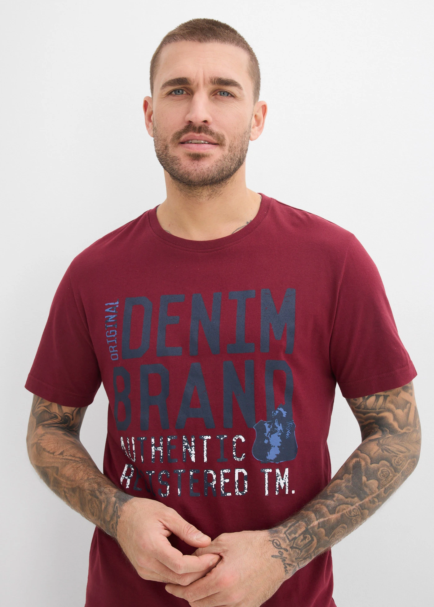 T-shirt z czystej bawełny organicznej (zestaw 2 szt.) • szary łupkowy+bordowy z nadrukiem • sklep bonprix