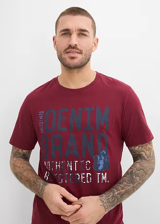 T-shirt z czystej bawełny organicznej (zestaw 2 szt.) • szary łupkowy+bordowy z nadrukiem • sklep bonprix